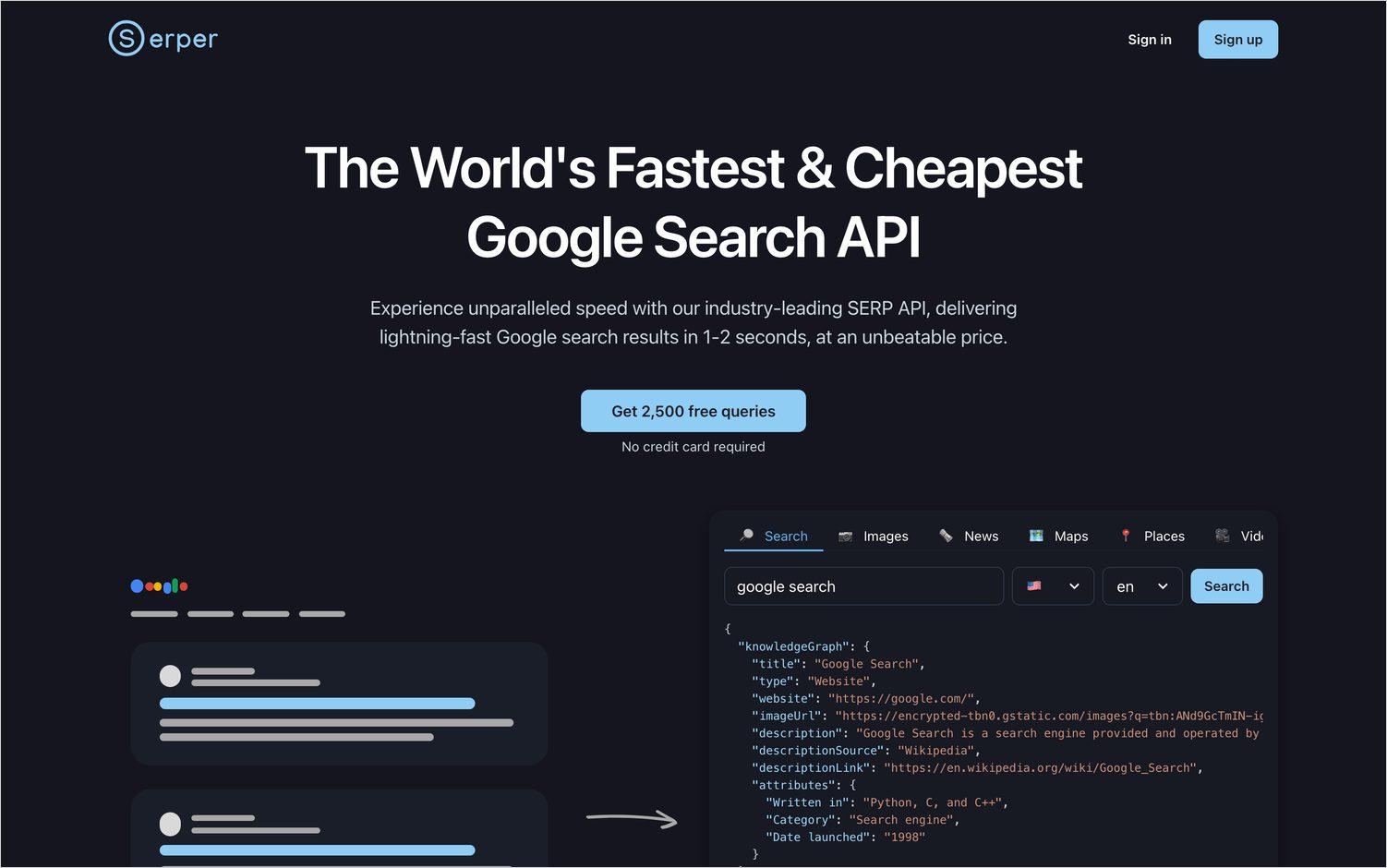 Serper homepage